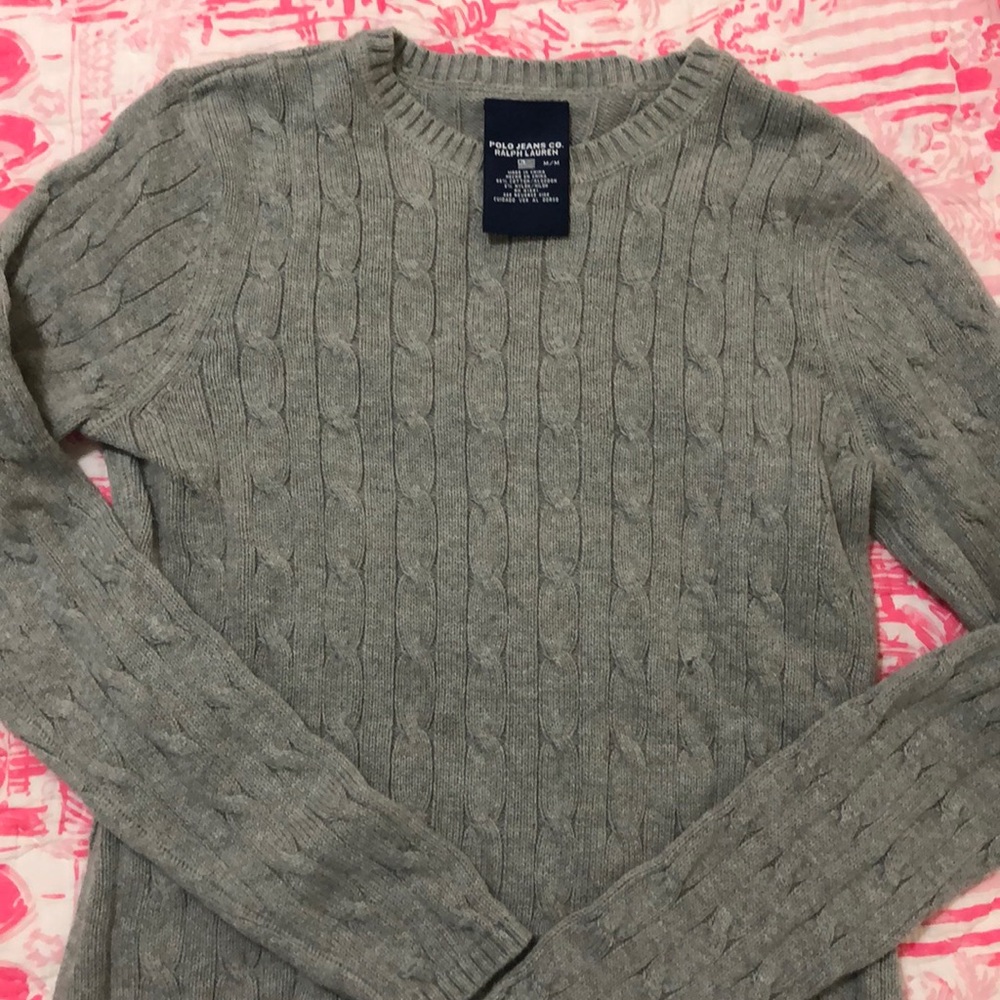 Grey Polo Ralph Lauren cableknit sweater medium
